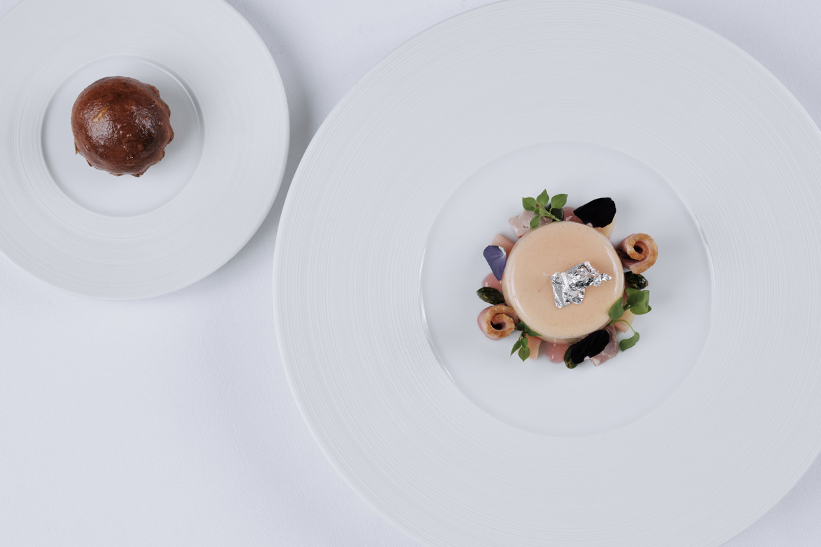 Foie Gras Parfait, Rhubarb & Pistachio, Duck Salad, Duck Fat Brioche (15)