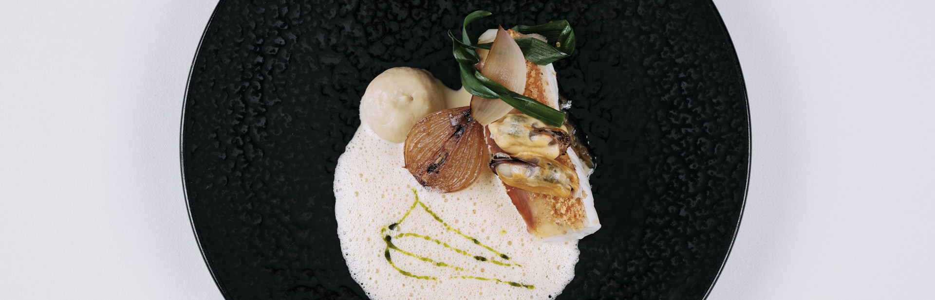 Local Turbot, Roscoff Onions, Mussel Sauce, Lardo Di Colannata & Wild Garlic (11)